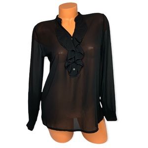 SusyMix Womens Black V-Neck Sheer Blouse Size Small And Medium